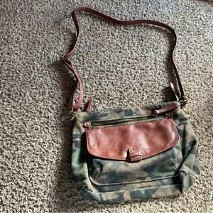 Camouflage and Brown Crossbody Bag